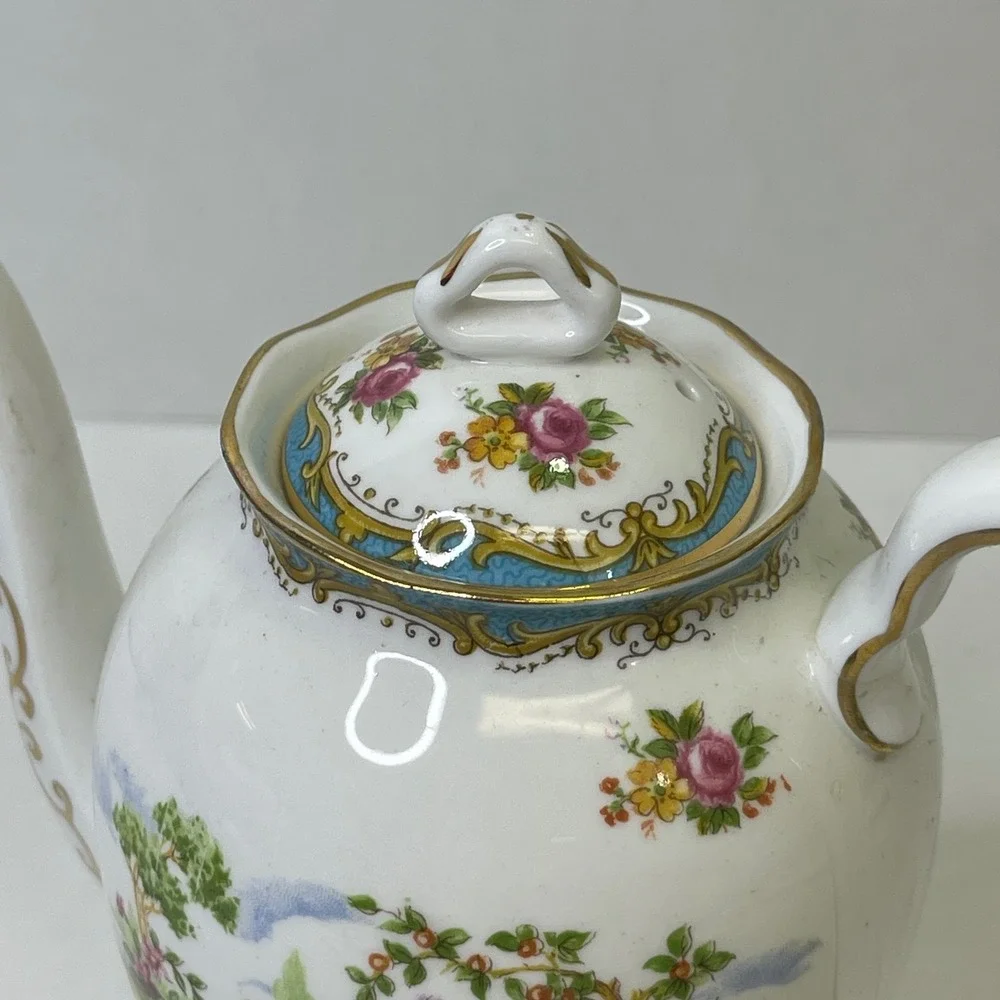 Royal Albert Chelsea Bird Coffee Set Pot 4 Demitasse Cups Saucers Bone China